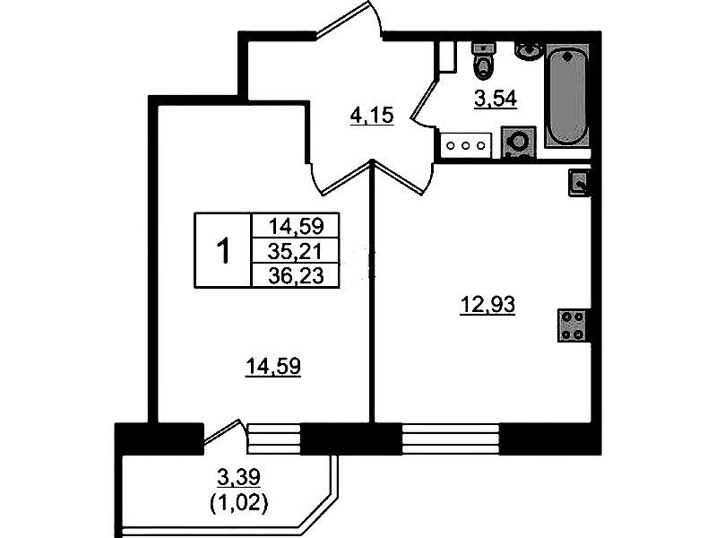 1-комнатная квартира 36.23 м², 10/23 эт., ЖК «Живи! В Рыбацком»